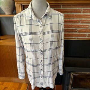 ATHLETA Flannel shirt, long sleeve, white with navy plaid, Size: S